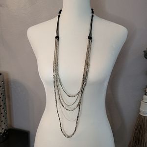 Silver with Brass Bead Accents and Leather Necklace